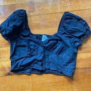 Black Puff Sleeve Crop Top